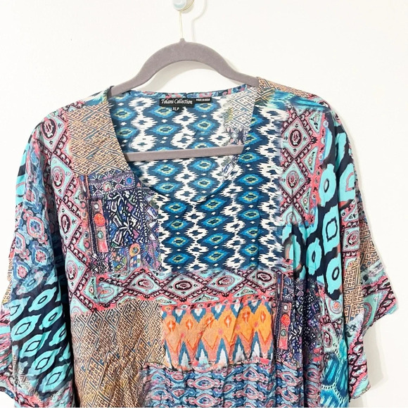 Tolani Blouse Women's XLP Petite Geometric Printed Caftan Tunic Bohemian Artsy - Picture 3 of 9